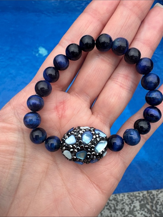 Jewelry - Blue tiger eye beads bracelet with charm 8mm beads